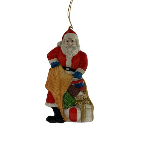Vintage Ceramic Santa with Toy Sack Christmas Ornament 4.25” - Picture 1 of 12